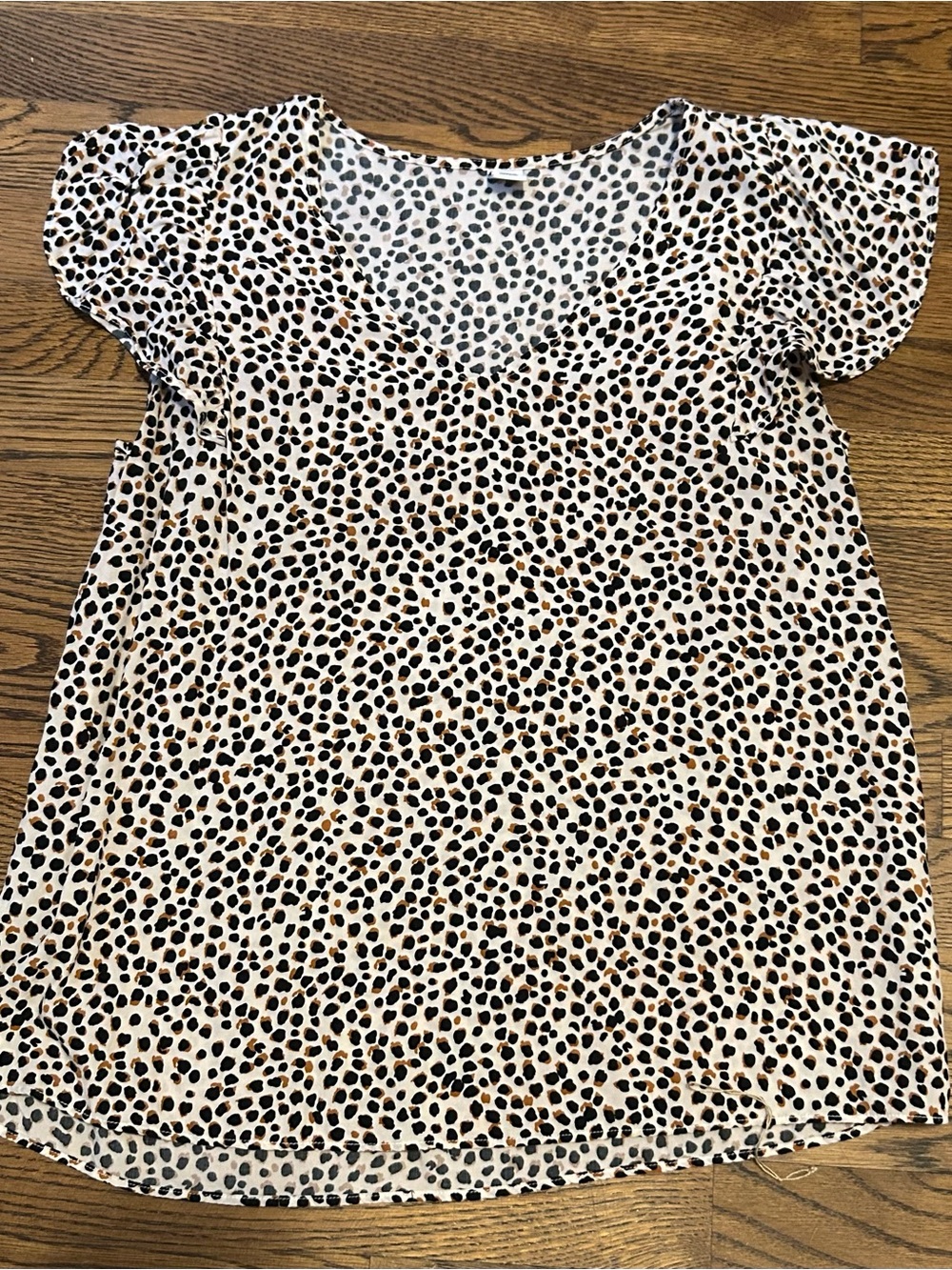 Cream and black Short ruffled Sleeve Animal Spot lightweight workwear casual